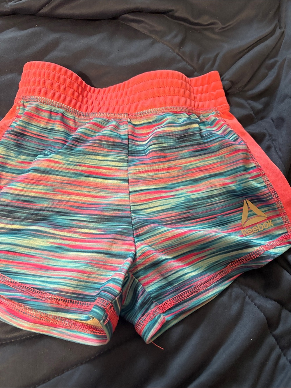 Reebok Girls' Coral-Trim Multi-Stripe Athletic Shorts